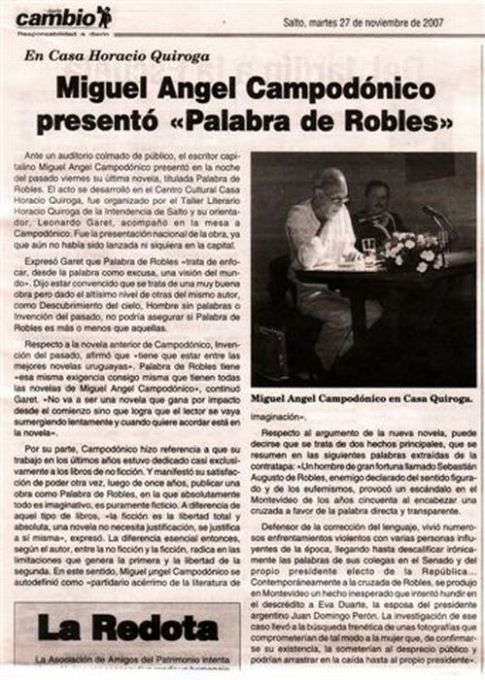 En la Casa Quiroga, Miguel Angel Campodónico presentó Palabra de Robles